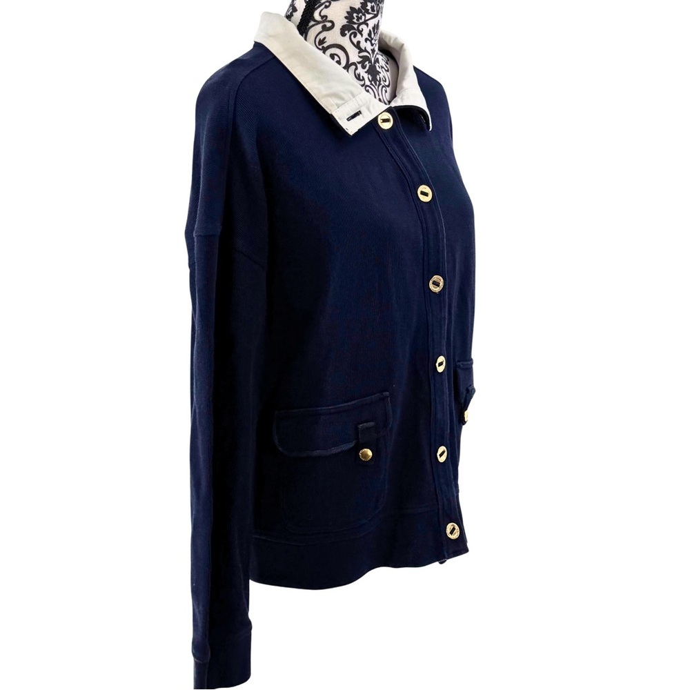 Lauren Ralph Lauren Vintage Cardigan Jacket Navy White Collar Gold Logo Buttons - Picture 3 of 11
